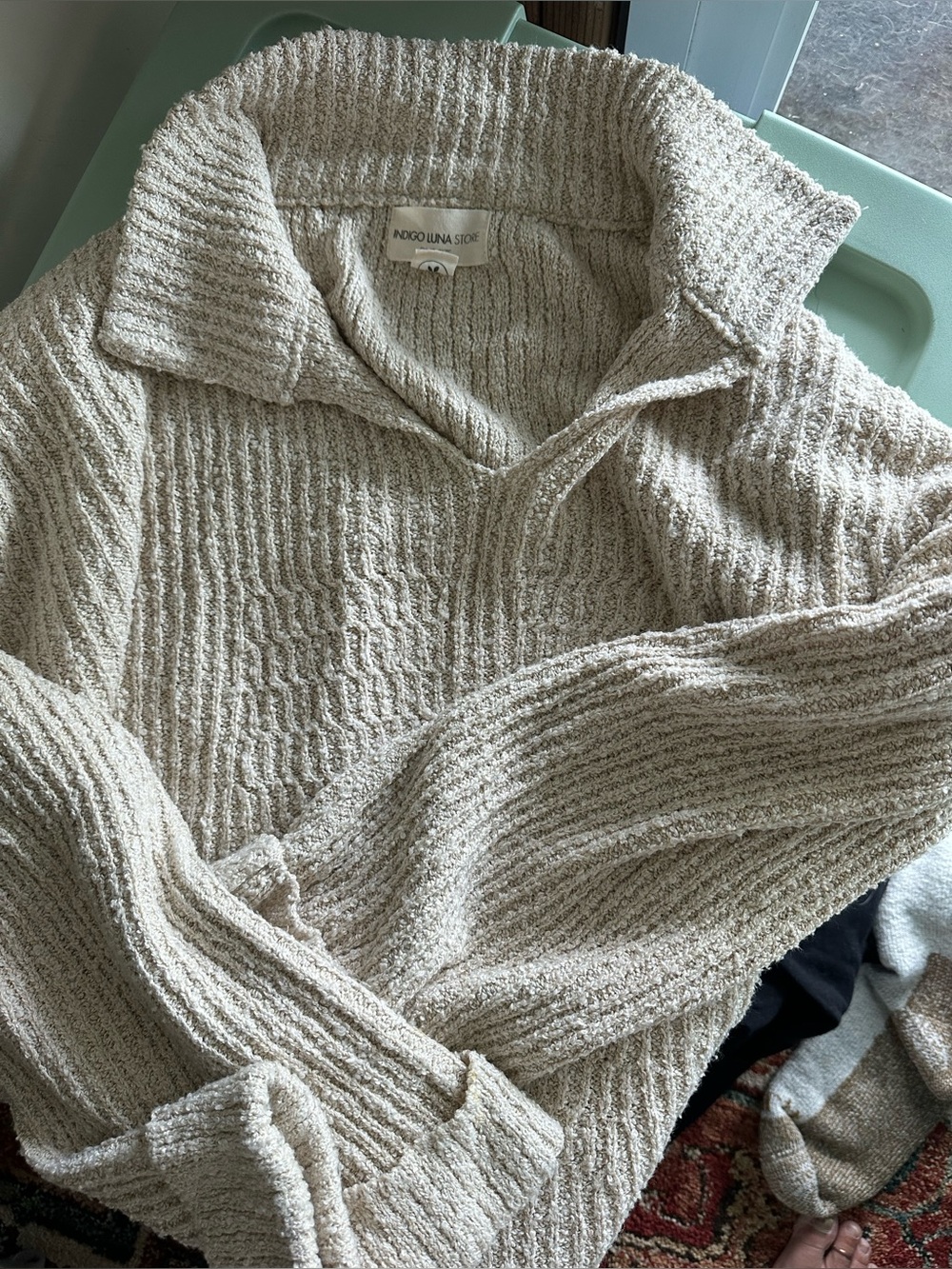 INDIGO LUNA Cream Textured Knit Pullover Sweater